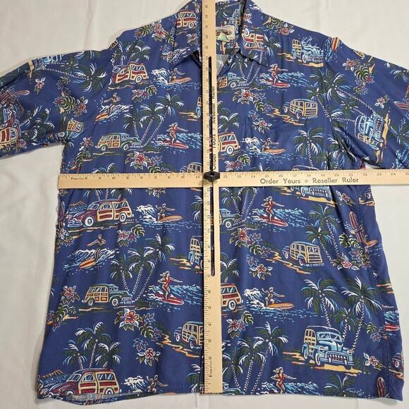 REYN SPOONER ART OF EDDY Y BLUE SURF HOT ROD HAWAIIAN CAMP SHIRT MENS MEDIUM - Picture 5 of 5